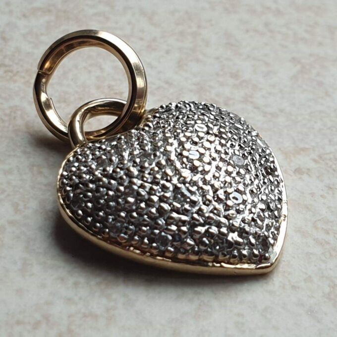 Reversible Pave Set Heart Pendant or Charm in 9ct Gold.
