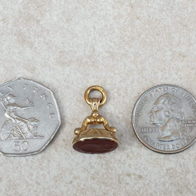 Carnelian Intaglio Centurion Fob Pendant in 9ct Gold.
