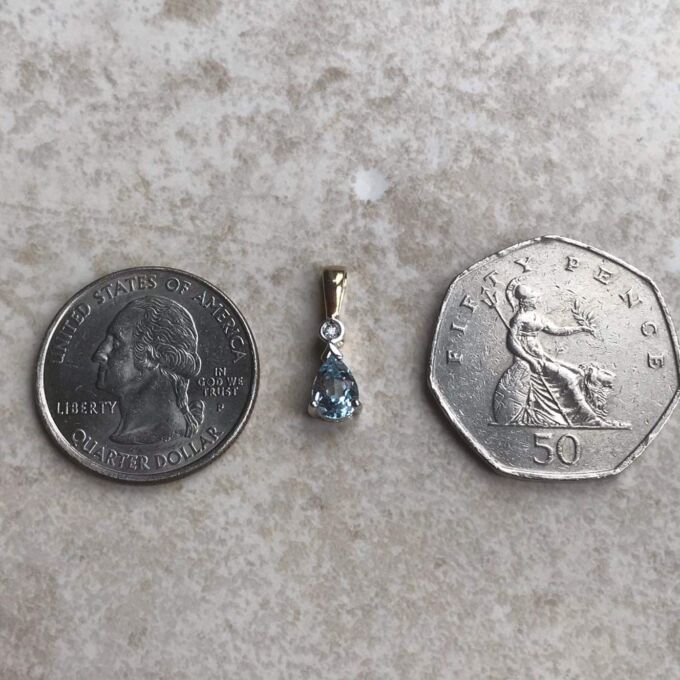 Pear Cut Aquamarine and Diamond Pendant in 9ct Gold