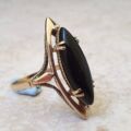 Marquise or Navette Whitby Jet Ring in 9ct Gold, a UK N or a US 7