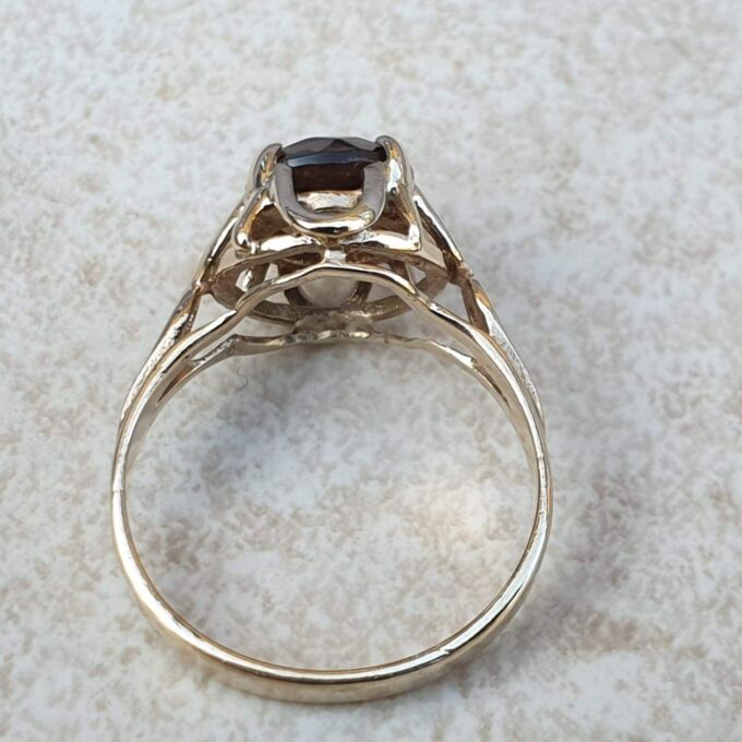 Smoky Quartz Solitaire Ring in 9ct Gold.