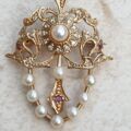 RESERVED – Pearl, Diamond and Ruby Brooch and Pendant in 9ct gold