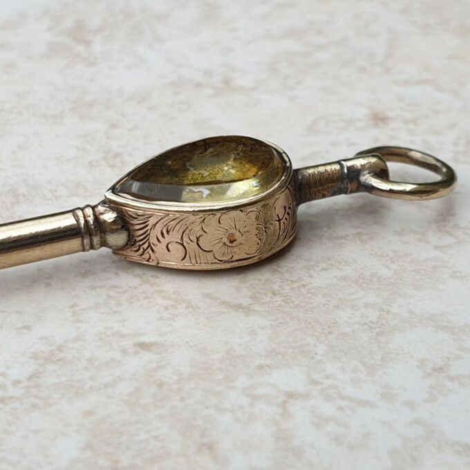 Gold Cased Watch Key with Citrine and Bloodstone