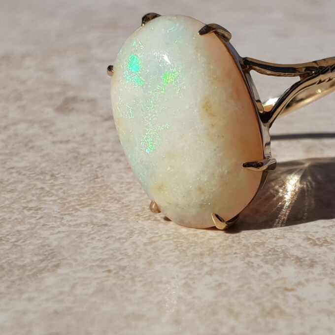 Huge Oval Opal Solitaire Ring in 9ct Gold, a UK K or a US 5 3/4.