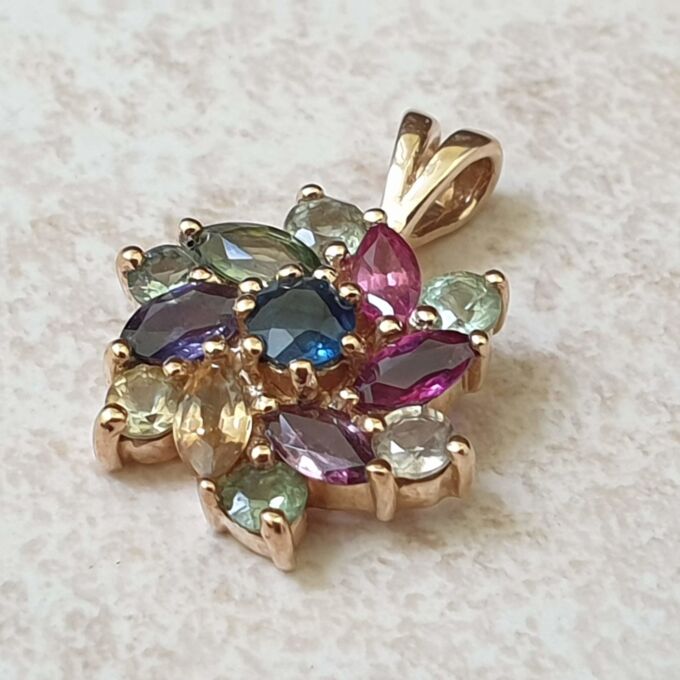 Multi Sapphire Cluster Pendant in 9ct Gold - Gems Afire - Vintage ...