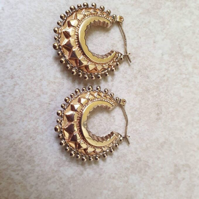 Fancy Ornate Creole Gypsy Earrings in 9ct Gold
