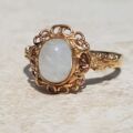 Dreamy Ornate Paste Solitaire Ring in 9ct Gold, a UK N 1/2 or a US 7 1/4.