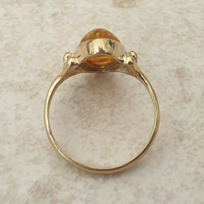 Marquise or Navette Amber Ring in 9ct Gold.