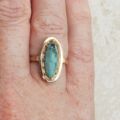 Quirky Vintage Turquoise Navette Ring in 9ct Gold, a UK J 1/2 or a US 5 1/4.