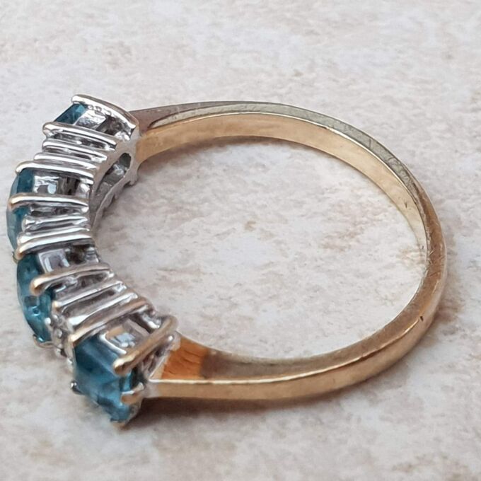 Bright Swiss Blue Topaz and Diamond Band in 9ct Gold, a UK J 1/2 or a US 5 1/4.