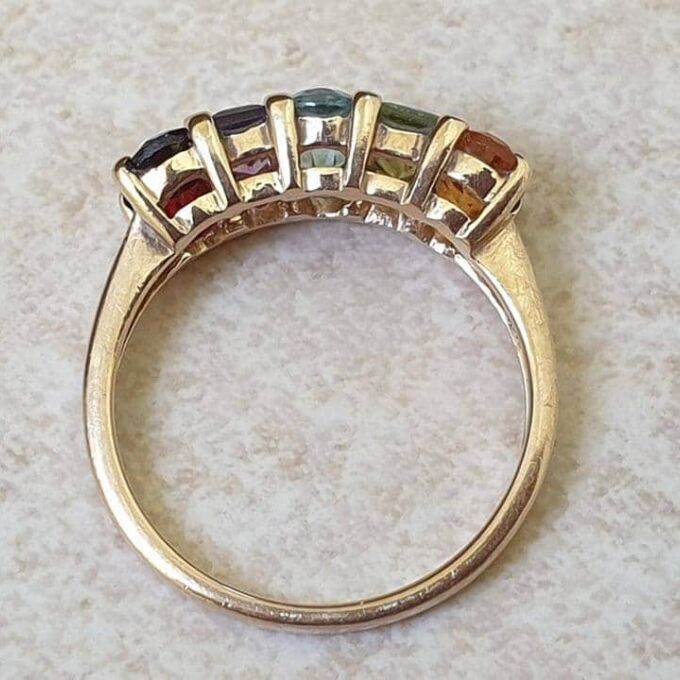 Reserved – Rainbow Multi Stone Ring in 9ct Gold, a UK M 1/2 or a US 6 1/2