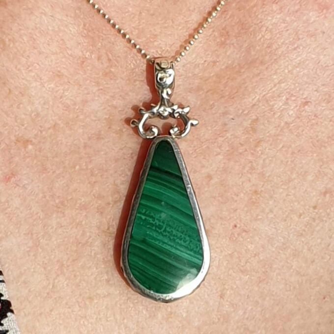Double Sided Malachite & Agate Pendant by David Scott Walker in Sterling Silver