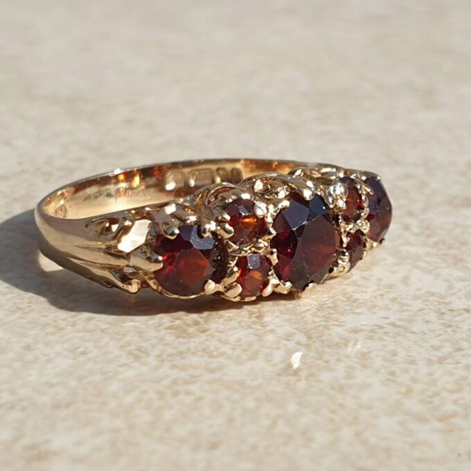 Multistone Garnet Ring in 9ct Gold,  a UK J or a US 5.