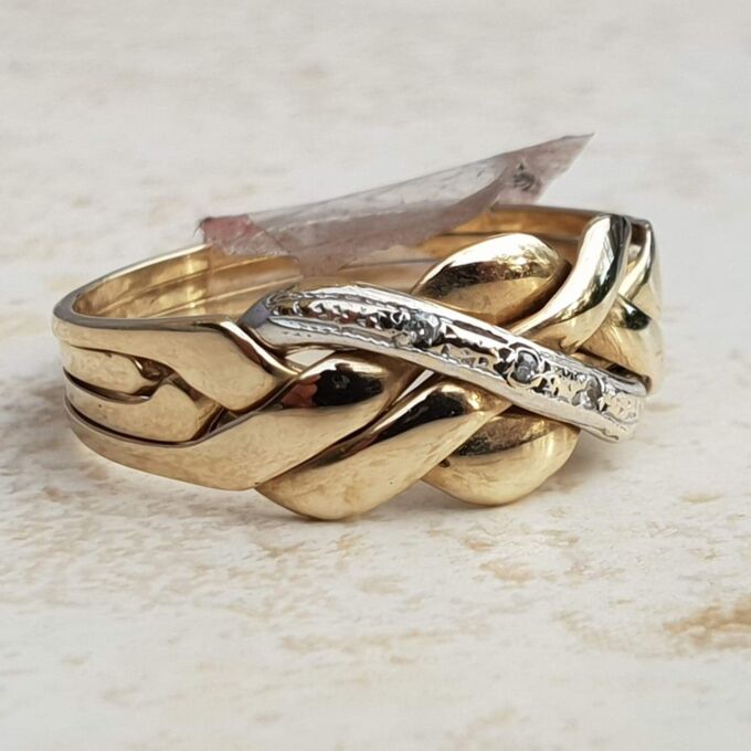 Four Piece Puzzle Ring with Diamond Accents in 9ct Gold, a UK P or a US 8.