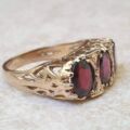 Three Stone Garnet Ring in 9ct Gold.