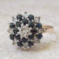 Sapphire and Diamond Cluster Ring in 9ct Gold, a UK O or  US 7 1/2