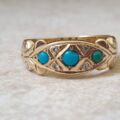Three Stone Turquoise and Diamond Ring in 9ct Gold.