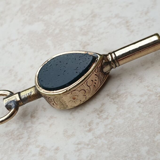Gold Cased Watch Key with Citrine and Bloodstone