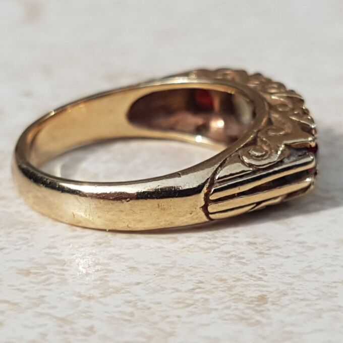 Five Stone Opal and Garnet 9ct Gold Ring, a UK K 1/2 or a US size 5 3/4.