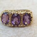 Amethyst Three Stone Ring I 9ct Gold, a UK J 1/2 or a US 5 1/4