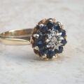 Sapphire and Diamond Cluster Ring in9ct Gold, a UK J 1/2 or a US 5 1/4