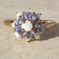 Opal and Tanzanite Cluster Ring in 9ct Gold,  a UK T 1/2 or a US 10.