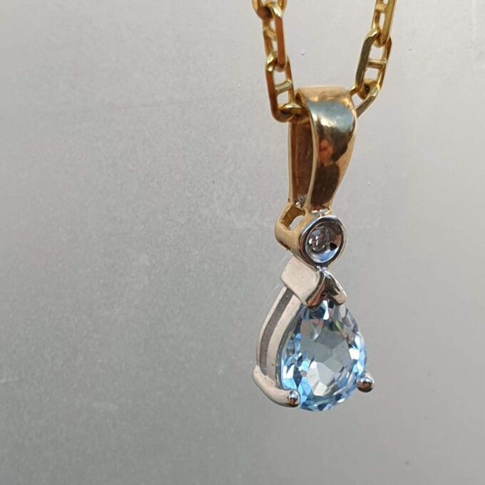 Pear Cut Aquamarine and Diamond Pendant in 9ct Gold
