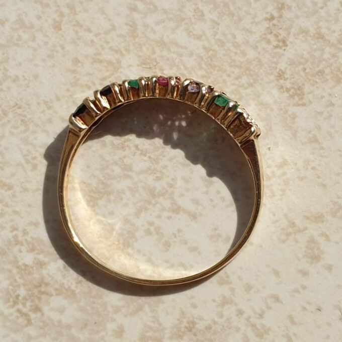 Dainty DEAREST Acrostic Stacking Ring in 9ct gold,  a UK K 1/2 or a US 6.