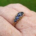 Vibrant Blue Five Stone Synthetic Sapphire Ring in 9ct Gold, a UK N or a US 7.