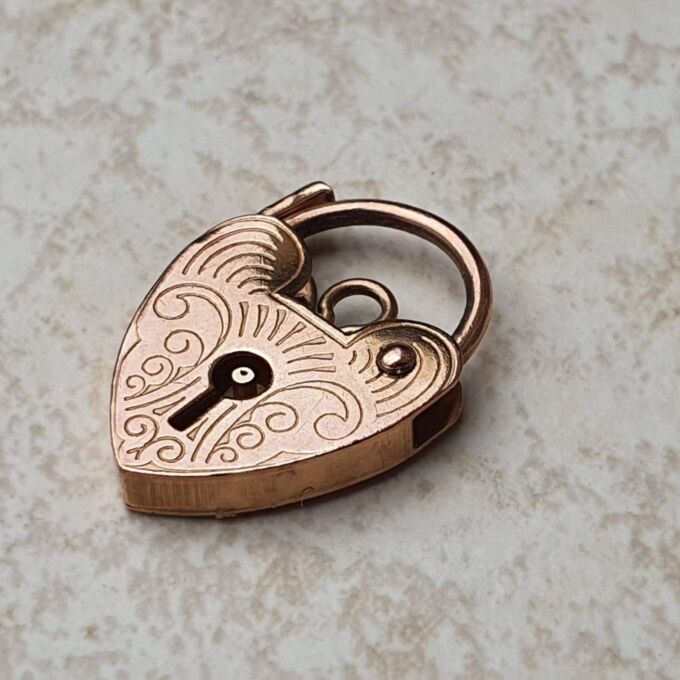 Small Engraved Working Heart Padlock in 9ct Rose Gold