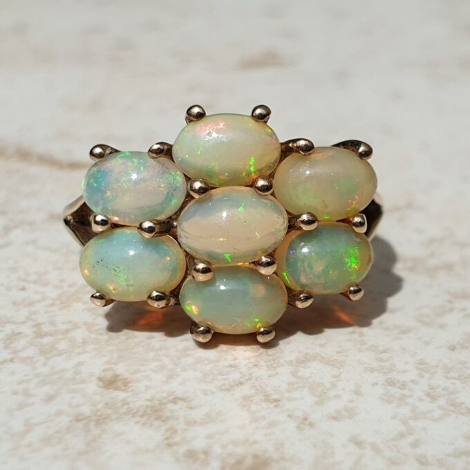 Seven Stone Opal Cluster Ring in 9ct Gold, a UK M 1/2 – N or a US 6 3/4