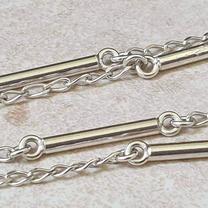 Long Length Italian Silver Bar and Link Chain Necklace, 33 inches.