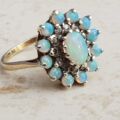 Opal and Diamond Halo Cluster Ring in 9ct Gold, a UK M or a US 6 1/2.