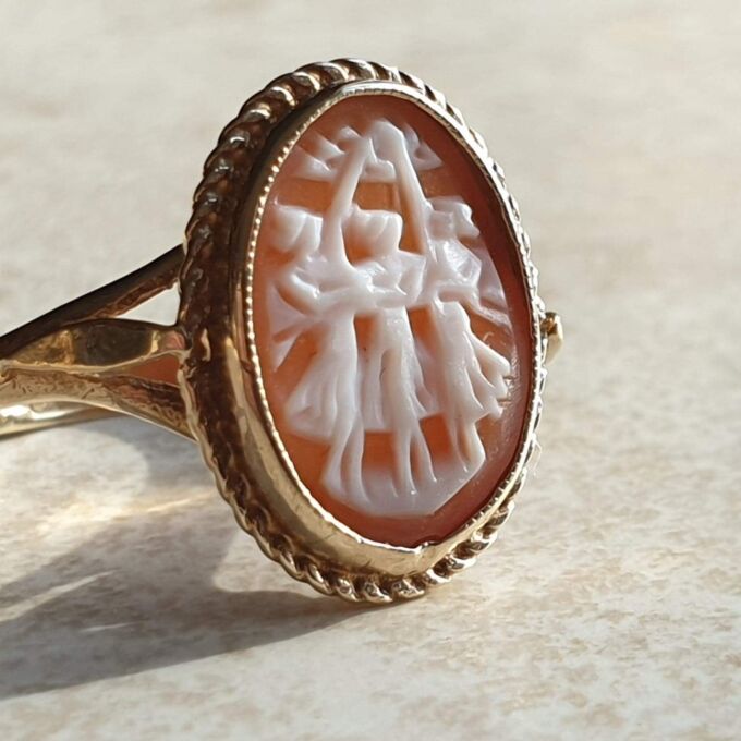 Cameo of The Three Graces, Ring is 9ct Gold, a UK P or a US 8.
