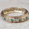 Emerald and Diamond Eternity Ring in 9ct Gold, a UK O or a US 7 1/2