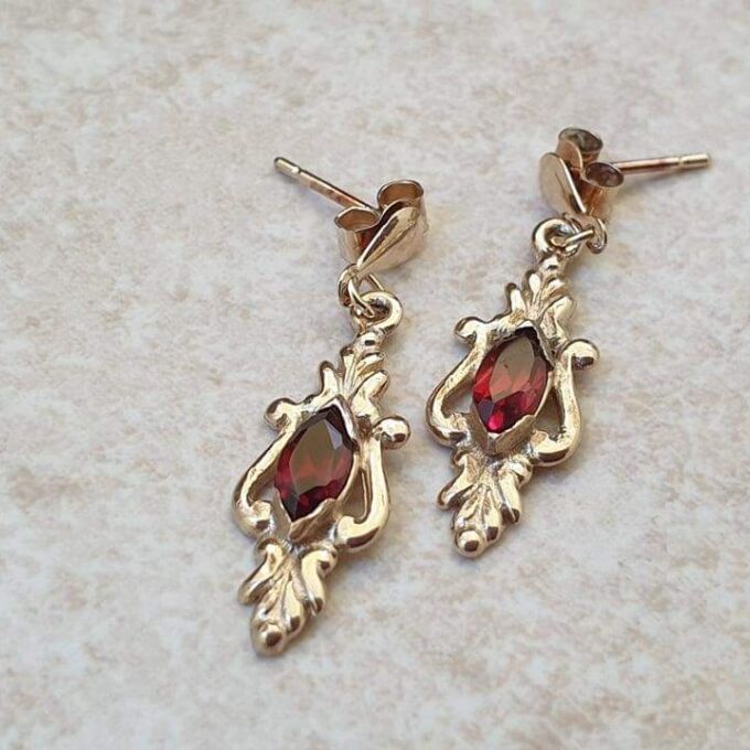 Pretty Garnet Drop Earrings in 9ct Gold