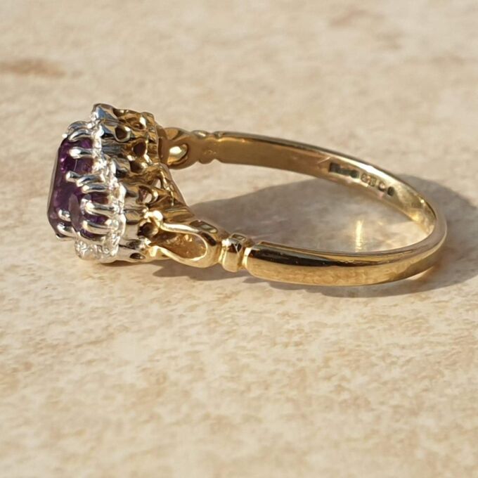 Amethyst and Diamond Ring in 9ct Gold,  a UK K or a US 5 1/2.