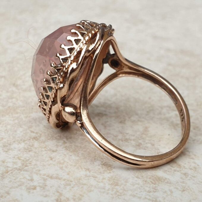 Reserved – Pink Rose Quartz Solitaire in 9ct Rose Gold, a UK M or a US 6 1/2