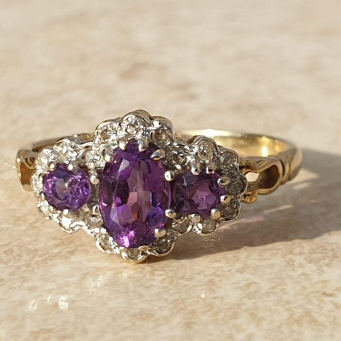 Amethyst and Diamond Ring in 9ct Gold,  a UK K or a US 5 1/2.