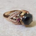 Black Synthetic Sapphire Ring with Ruby in 9ct Gold.