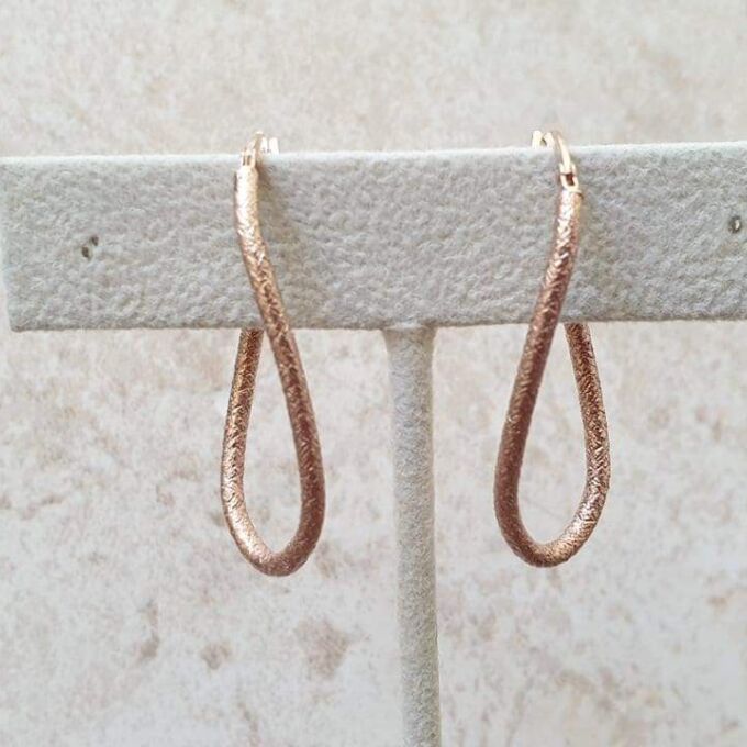 Textured Curved Oval Hoop Earrings in 9ct Rose Gold