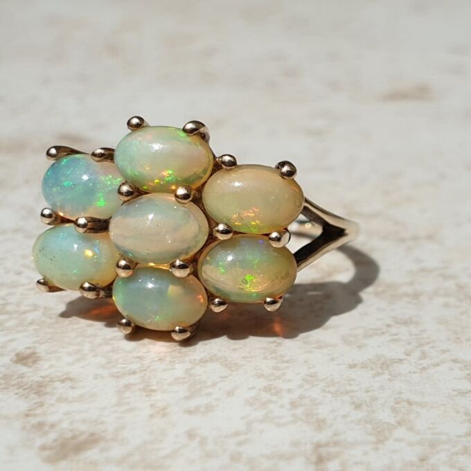 Seven Stone Opal Cluster Ring in 9ct Gold, a UK M 1/2 – N or a US 6 3/4