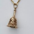 Ornate Heart Patterned Ringing Bell Pendant in 9ct Gold.