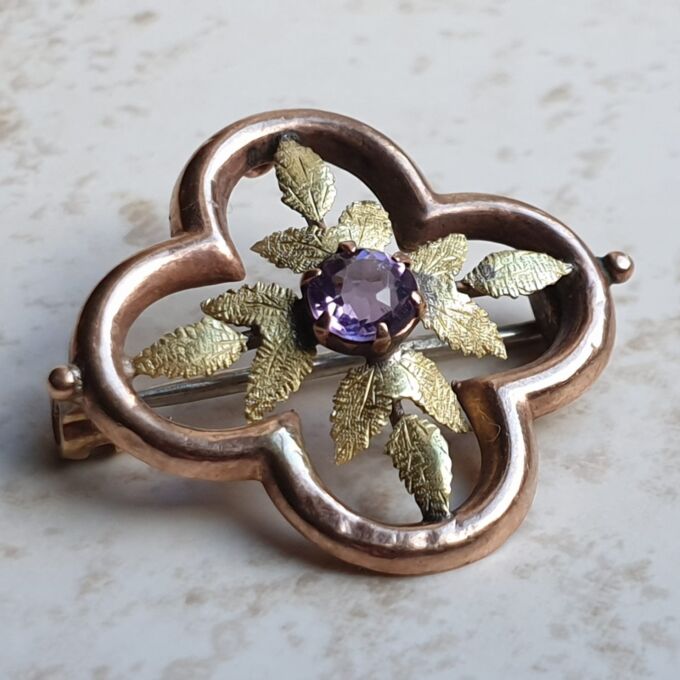 Small Antique Amethyst Brooch in 9ct Gold