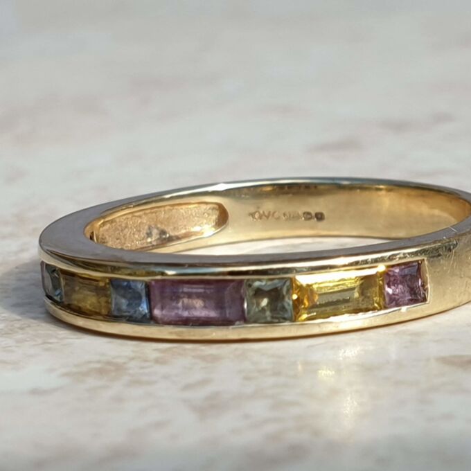Multi Coloured Sapphire Stacking Band in 9ct Gold.