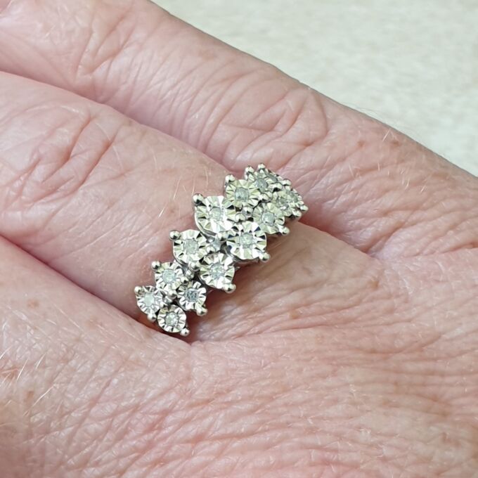 Two Row Diamond Set Ring in 9ct Gold, a UK L 1/2 or a US 6 1/4