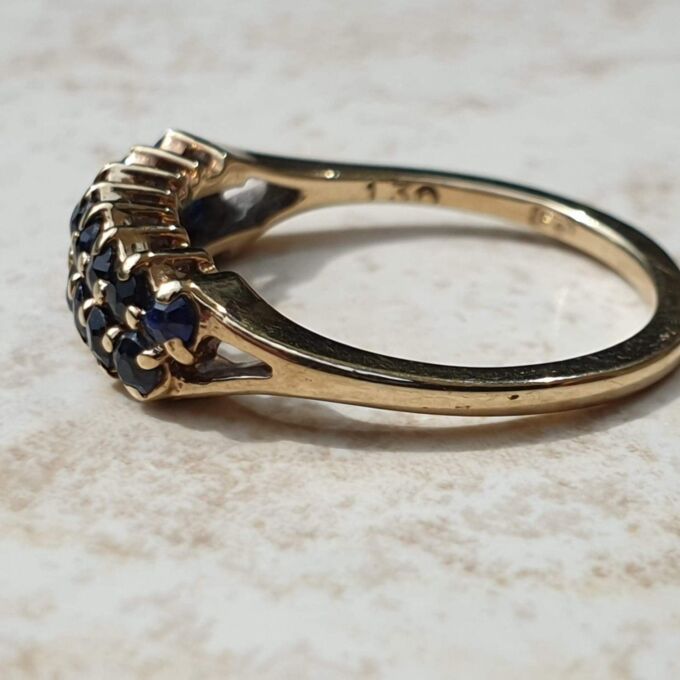Two Row Blue Sapphire Ring in 9ct Gold, a UK K or a US 5 1/2.