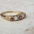 Amethyst and Opal Five Stone Ring in 9ct Gold, a UK O 1/2 or a US 7 1/2.
