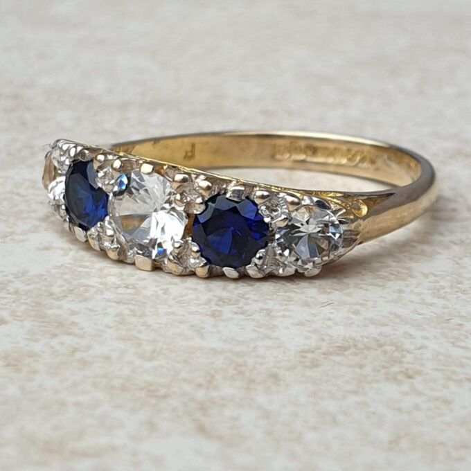 Blue and White Spinel Ring in 9ct Gold,  a UK P 1/2 or a US 8