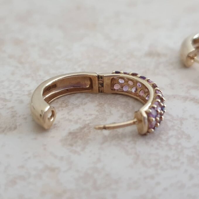 Tri Colour Gemset Huggie Hoop Earrings in 9ct Gold